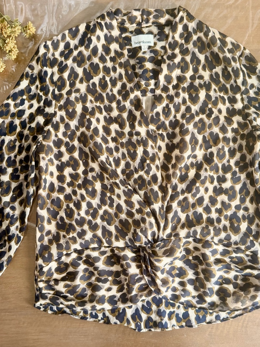 Heartloom - Leopard Print Knot Front Blouse - Cream, Brown, Black